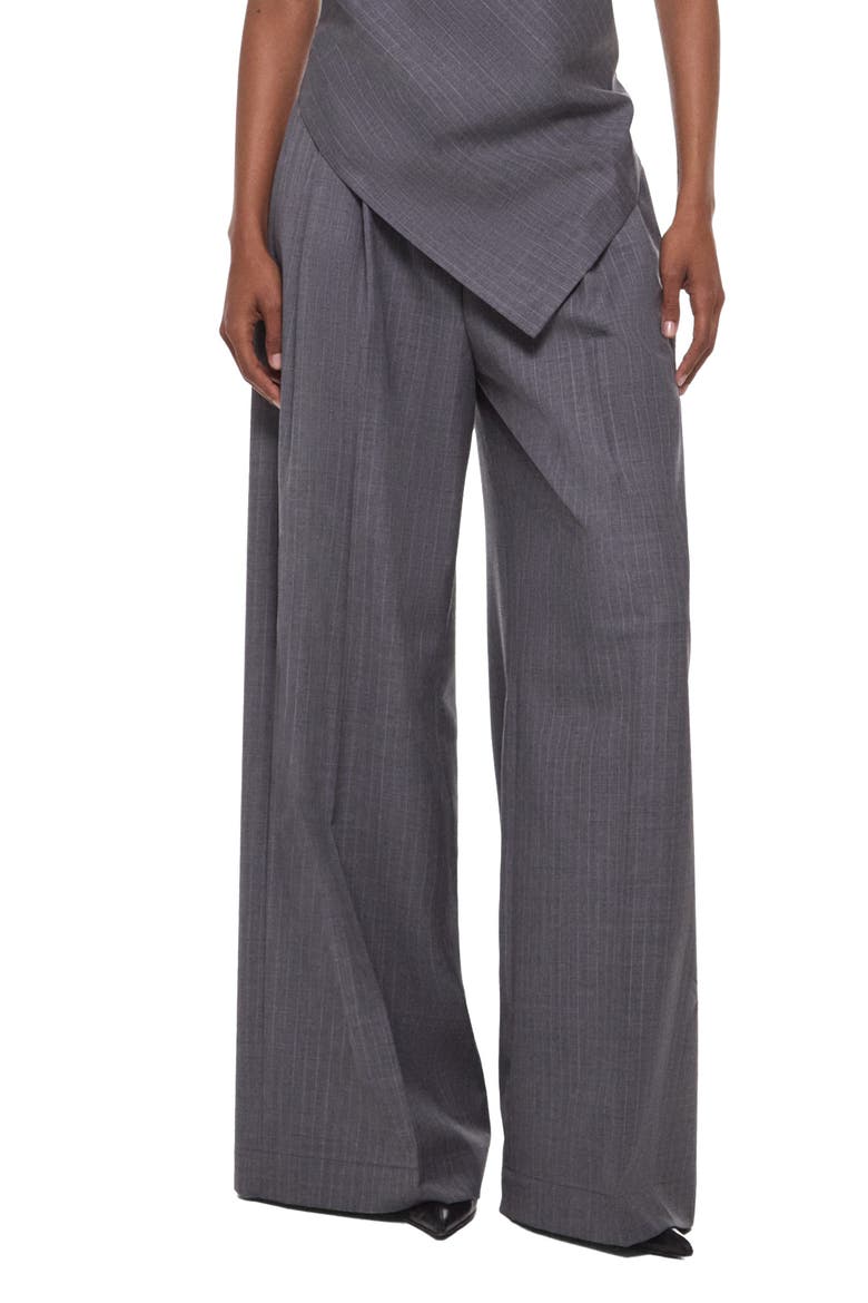 Pinstripe Linen Blend Wide Leg Pants, Main, color, GREY MELANGE