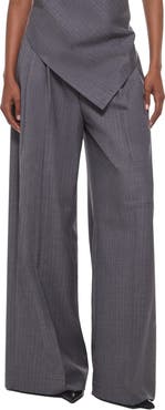 Helmut Lang Pinstripe Linen Blend Wide Leg Pants