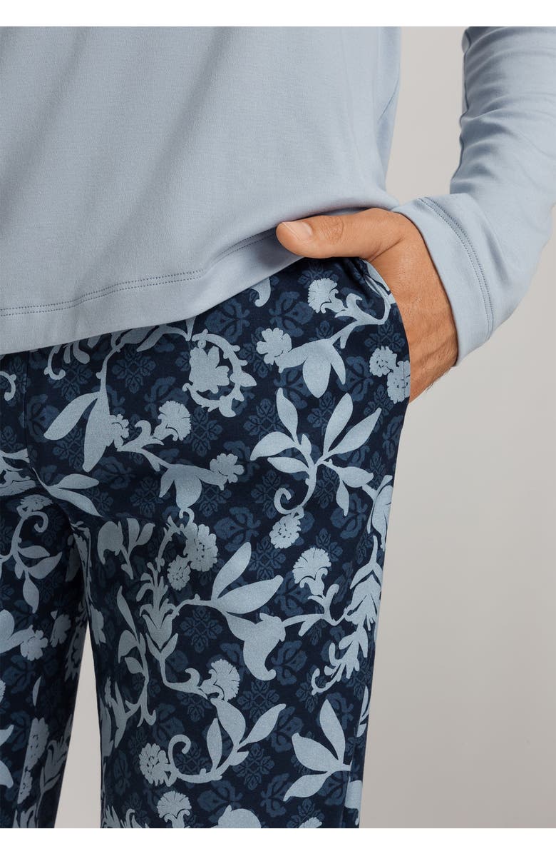 Hanro Night And Day Crew Neck Cotton Pajama Set, Alternate, color, Night Blue Tiles