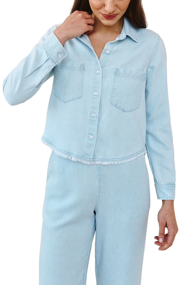 Bella Dahl Frayed Hem Chambray Button-Up Shirt, Alternate, color, Coastal Fade Wash