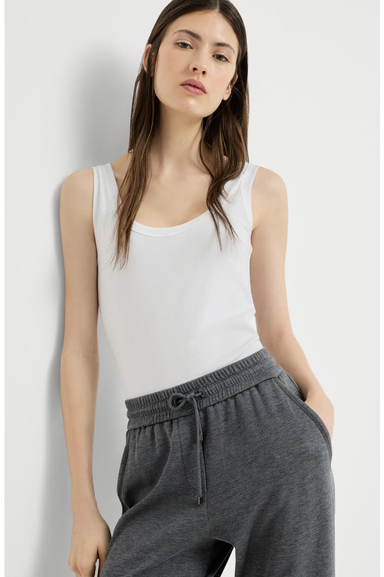 Stretch cotton ribbed jersey top with monili, Alternate, color, White