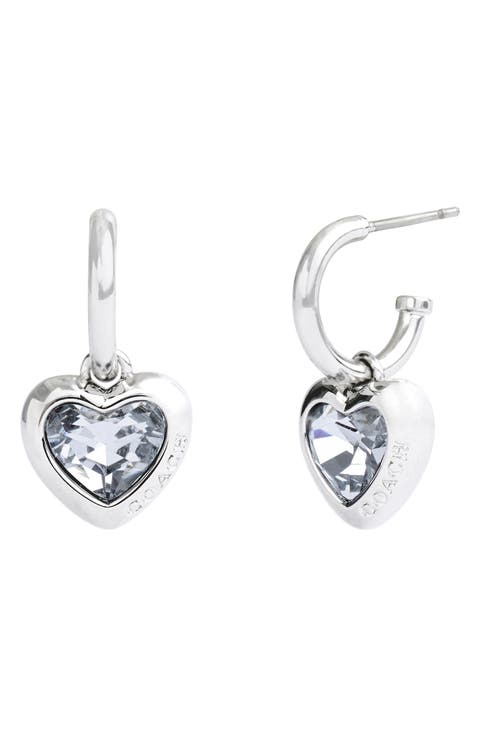 Crystal Heart Huggie Hoop Earrings
