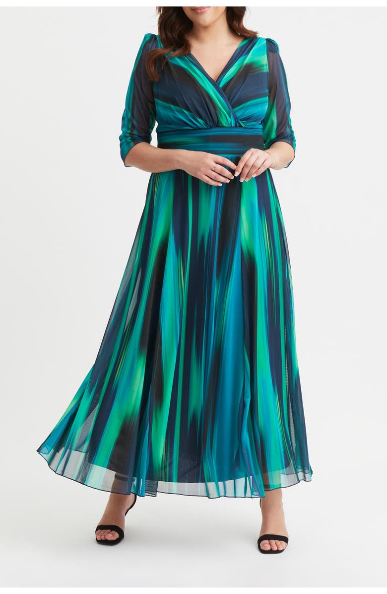 Scarlett & Jo Verity Ikat Print Maxi Gown, Alternate, color, Green Ikat