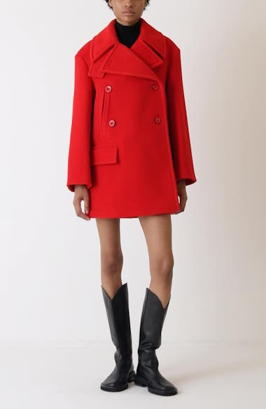 Jil sanderバーガンディ ウール混紡 ピーコート 48 Jil Sander Double Breasted Elongated Wool Peacoat | Nordstromrack
