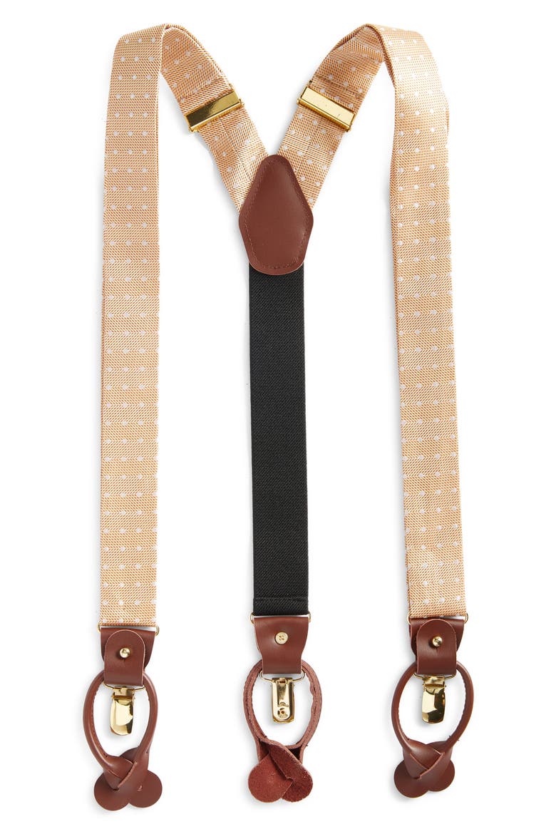Gold Polka Dot Silk Suspenders, Main, color, GOLD