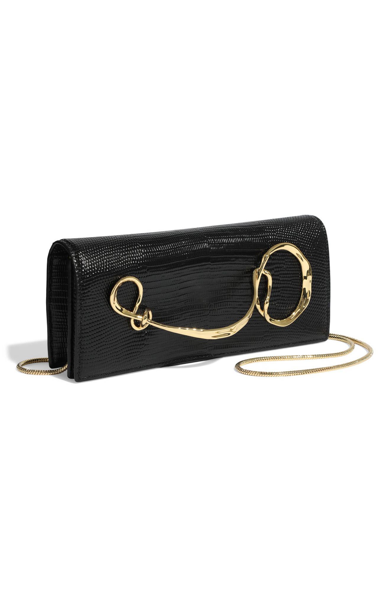 Alexis Bittar Twisted Side Handle Leather Clutch, Alternate, color, Black