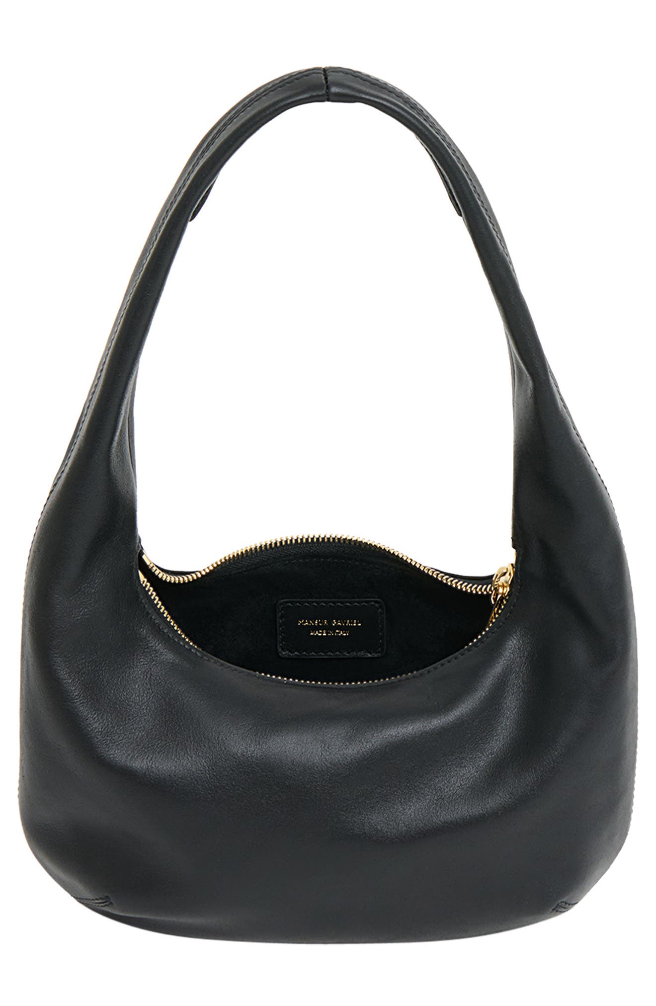 Mansur Gavriel Mini Gnocchi Leather Hobo Bag, Alternate, color, Black