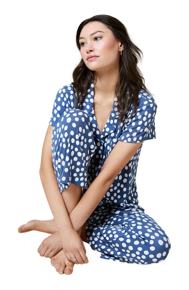 Softies Aria - Slim Notch Collar Top and Capri Pant Sleepwear Set, Alternate, color, Indigo Dot