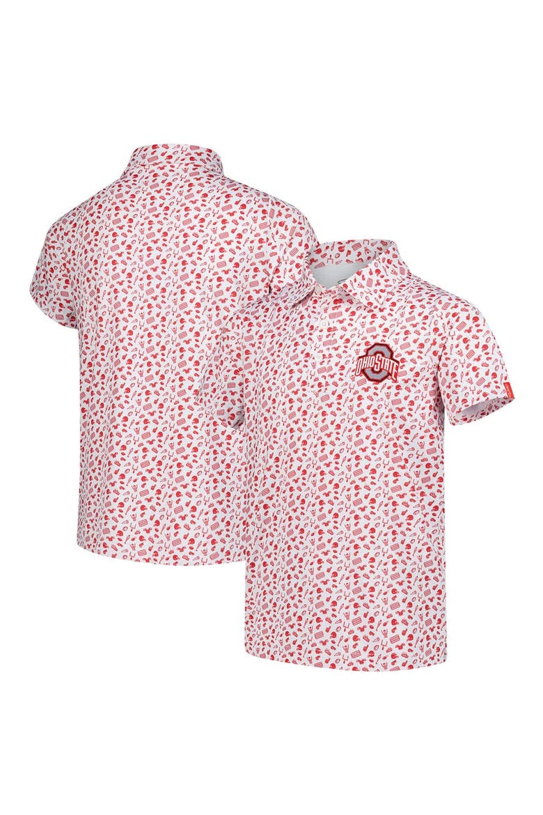 Youth Garb White/Scarlet Ohio State Buckeyes Tom Allover Print Performance Polo, Alternate, color, White