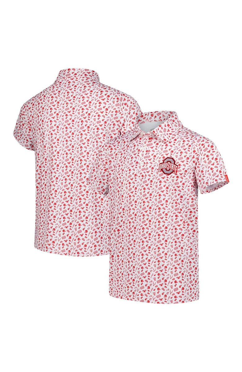 GARB Youth Garb White/Scarlet Ohio State Buckeyes Tom Allover Print Performance Polo, Alternate, color, White