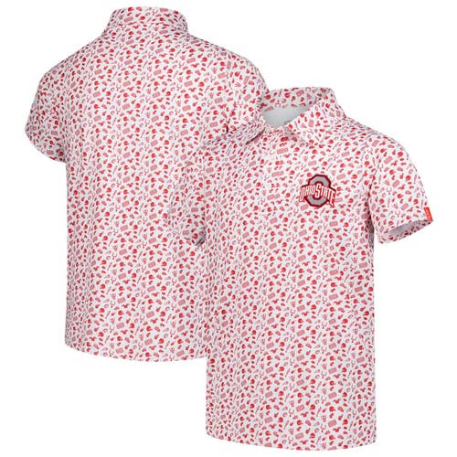 Garb Youth White/scarlet Ohio State Buckeyes Tom Allover Print Performance Polo In Pink
