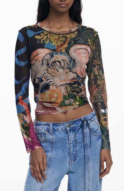 Desigual Long Sleeve Crop T-shirt In Multi