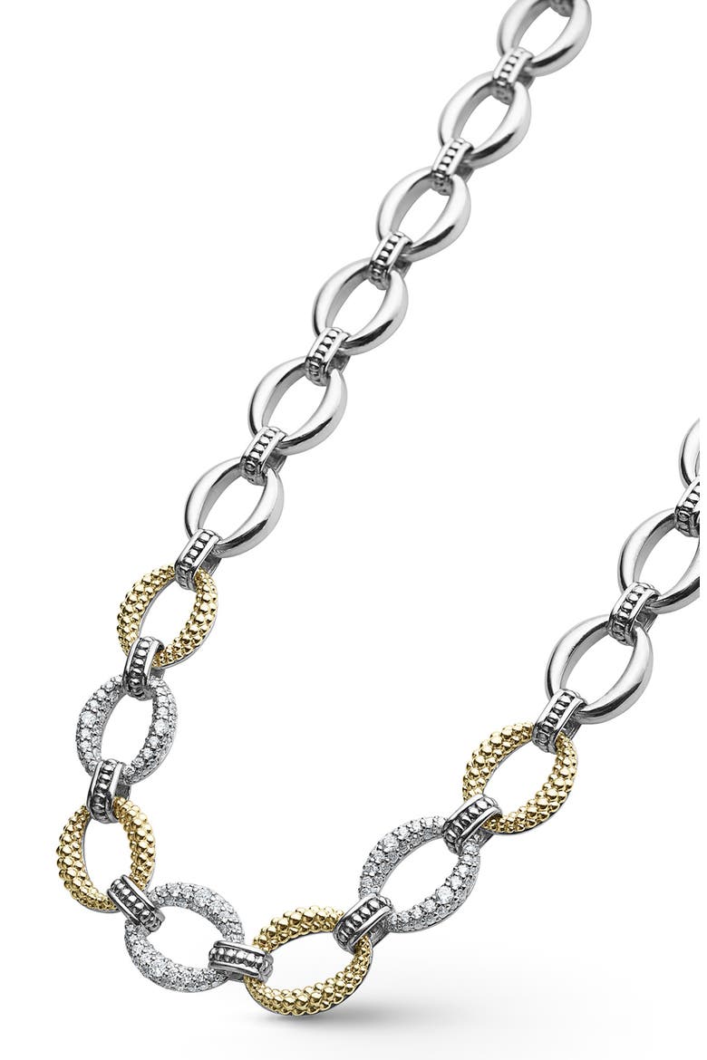 Caviar Lux Pavé Diamond Link Necklace, Alternate, color, SILVER