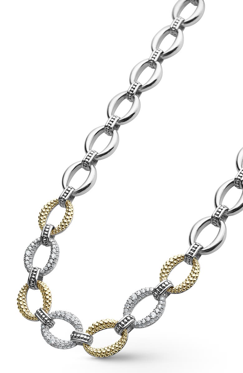LAGOS Caviar Lux Pavé Diamond Link Necklace, Alternate, color, Silver