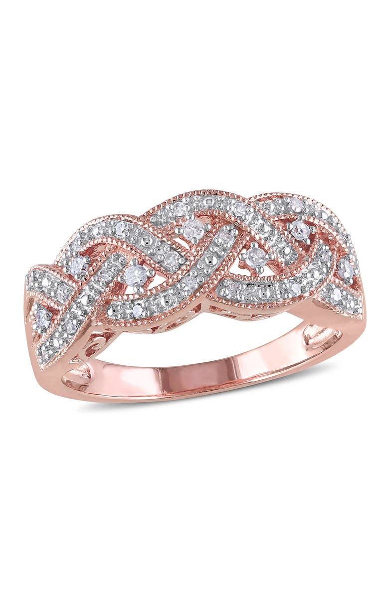 DELMAR Two-Tone Pavé Diamond Braid Ring, Main, color, Rose