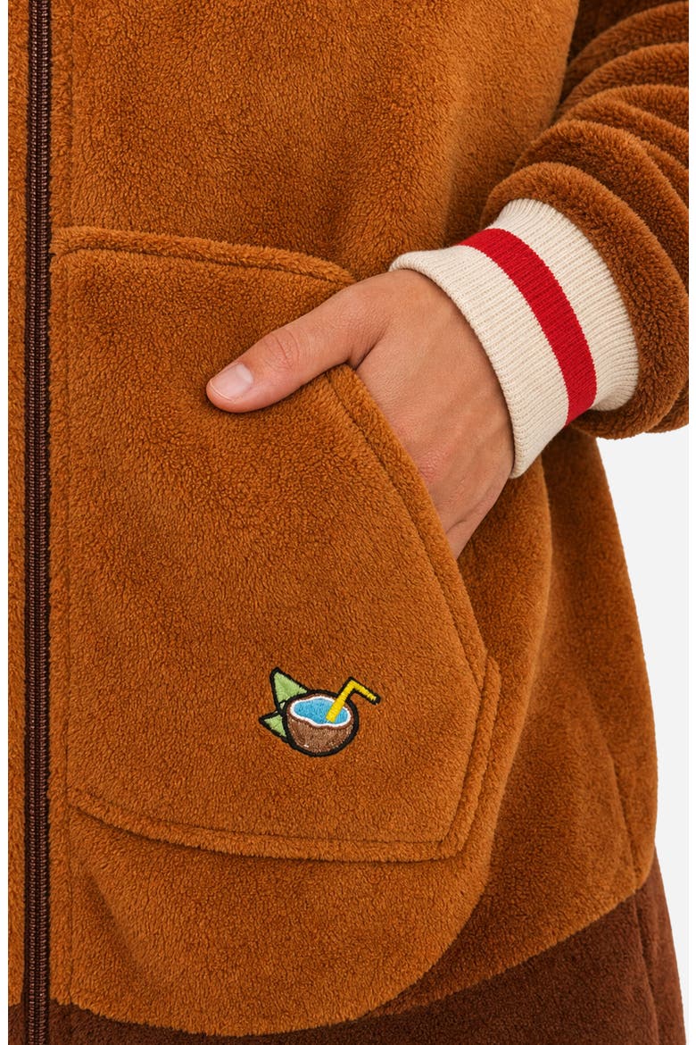 Monkey Hooded Fleece Jumpsuit, Alternate, color, BROWN