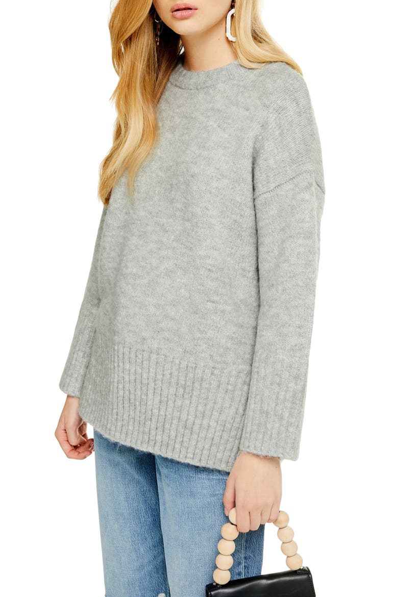 Supersoft Deep Hem Crewneck Sweater, Main, color, GREY MARL
