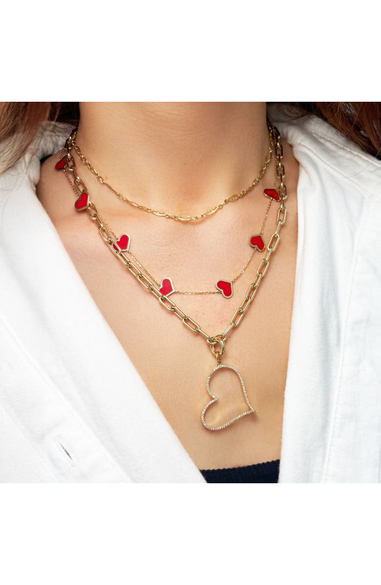 The Lovery Fine Jewelry Large Coral Heart Station Necklace, Alternate, color, Coral