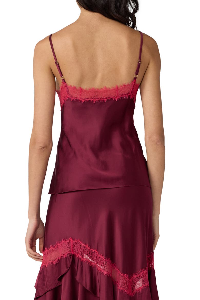 Camille Lace Trim Satin Camisole, Alternate, color, CHERRY WOOD
