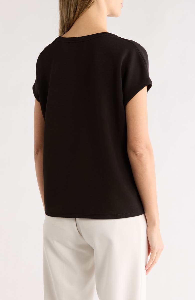 T Tahari Extended Shoulder Crewneck Scuba Knit T-Shirt, Alternate, color, Black