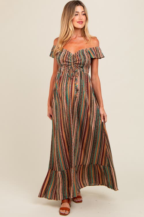 Pinkblush Off Shoulder Cinched Maxi Dress In Multi