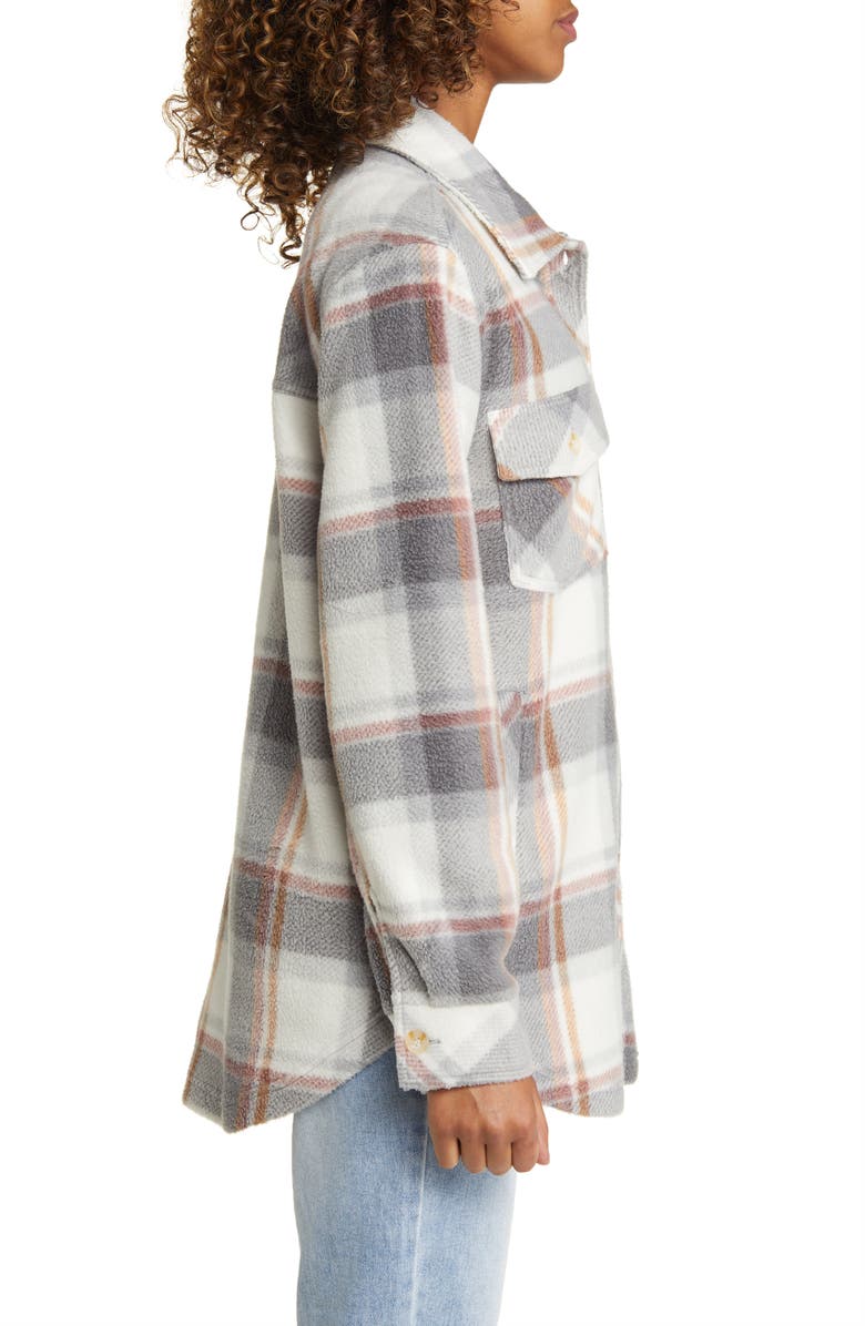 Thread & Supply Plaid Polar Fleece Shacket, Alternate, color, Grey Taupe Pink Plaid