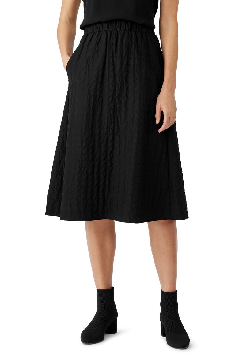 Quilted A-Line Silk Skirt, Main, color, BLACK