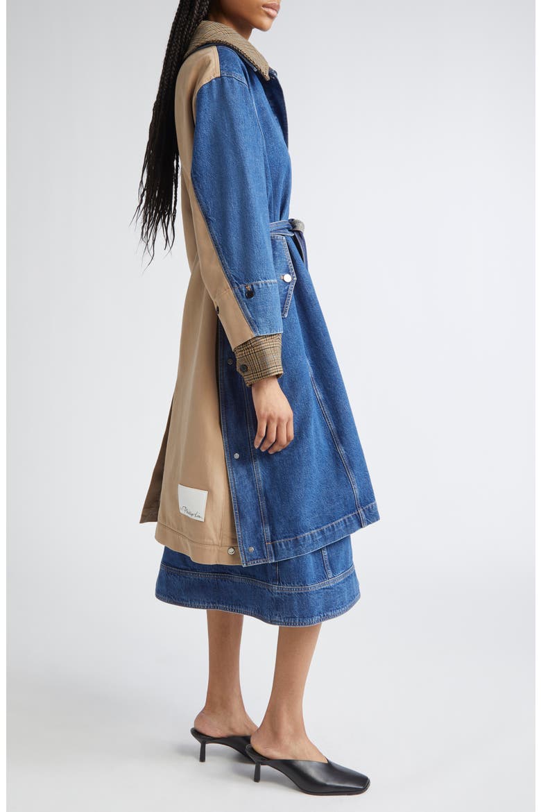 Mixed Media Trench Coat, Alternate, color, INDIGO MULTI