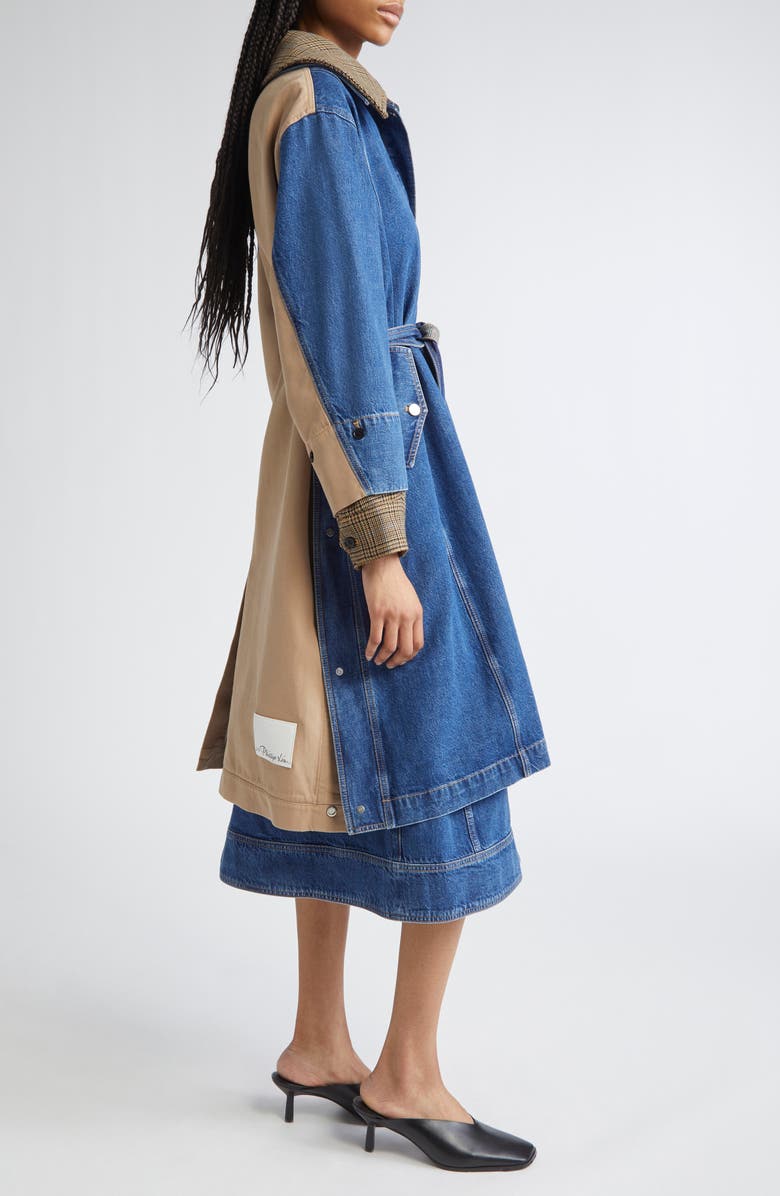 3.1 Phillip Lim Mixed Media Trench Coat, Alternate, color, Indigo Multi