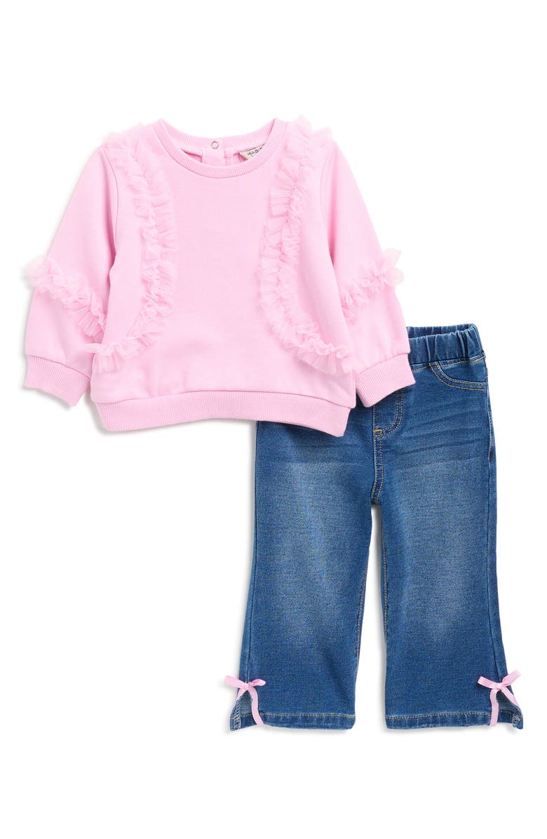 Habitual Kids Ruffle Pullover & Knit Jeans Set, Main, color, Light Pink