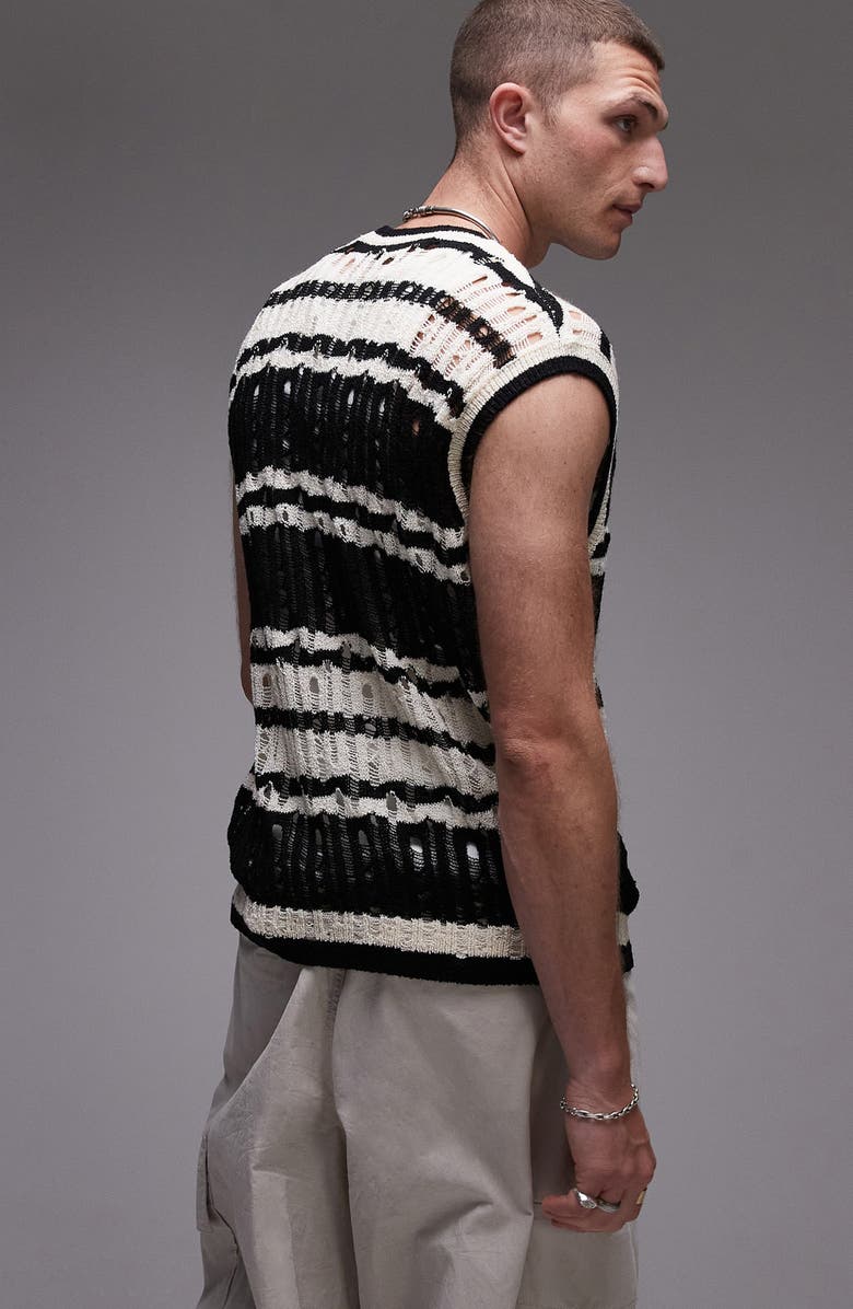 Topman Distressed Stripe Crewneck Sweater Vest, Alternate, color,