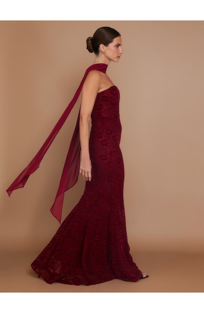 Six Stories Velvet Lace Corset Bandeau Maxi Dress, Alternate, color, Wine