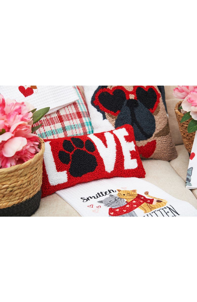 C&F Home "Love" Dog Paw Mini Hooked Valentine's Day Accent Pillow 6" x 12", Alternate, color, Red