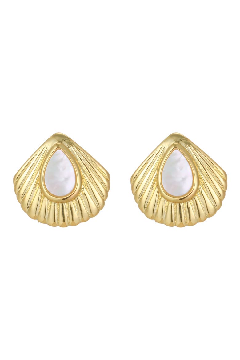 Mother-of-Pearl Shell Stud Earrings, Main, color, GOLD/ WHITE