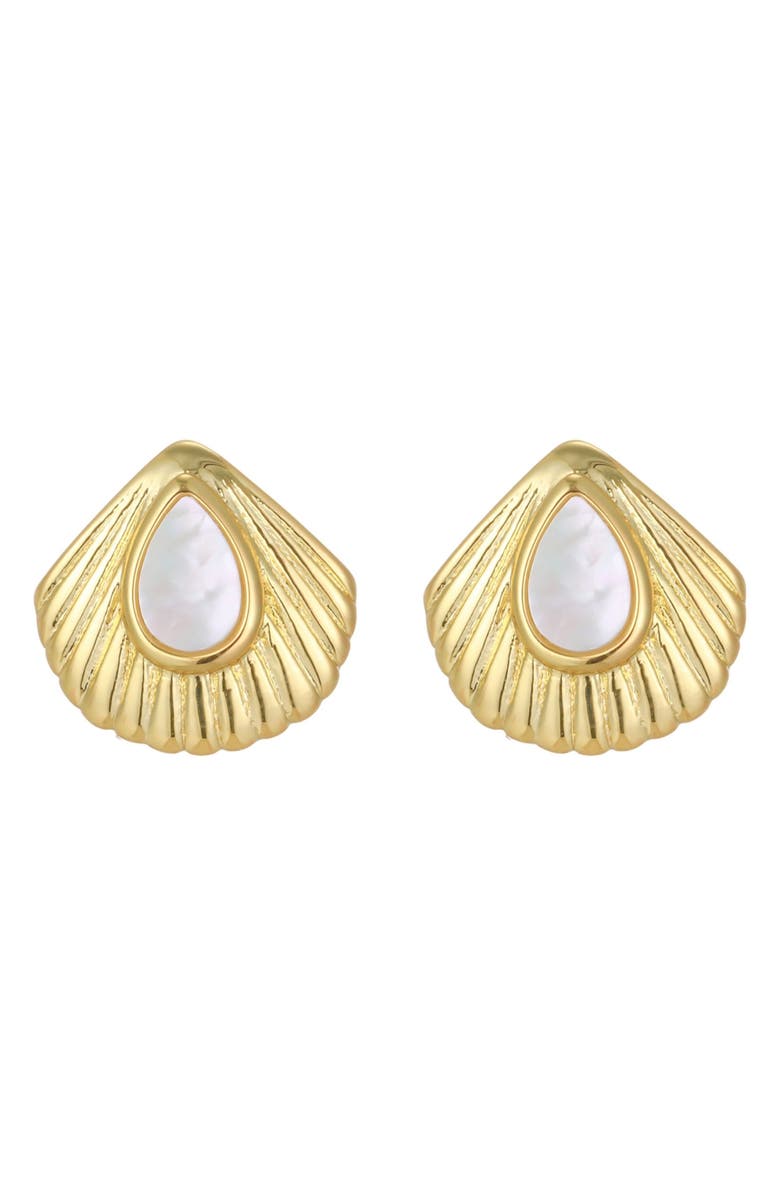 st. Moran Mother-of-Pearl Shell Stud Earrings, Main, color, Gold/ White