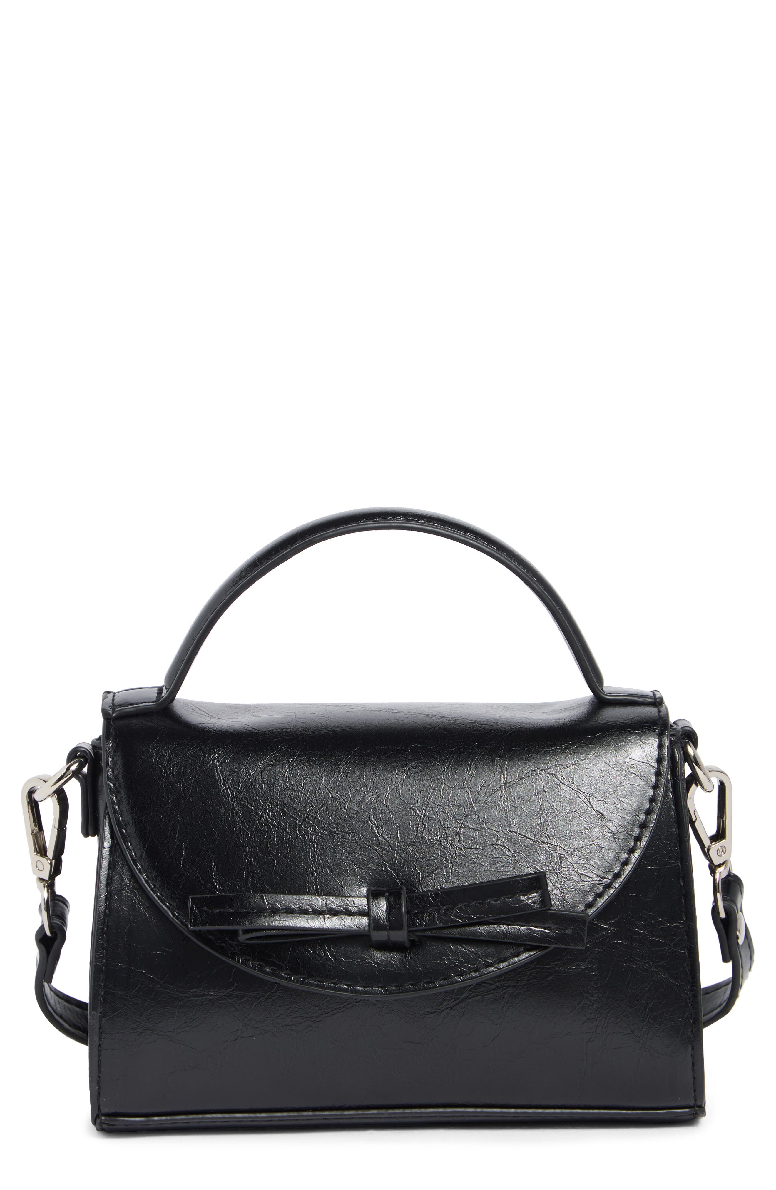 Faux Leather Top Handle Crossbody Bag