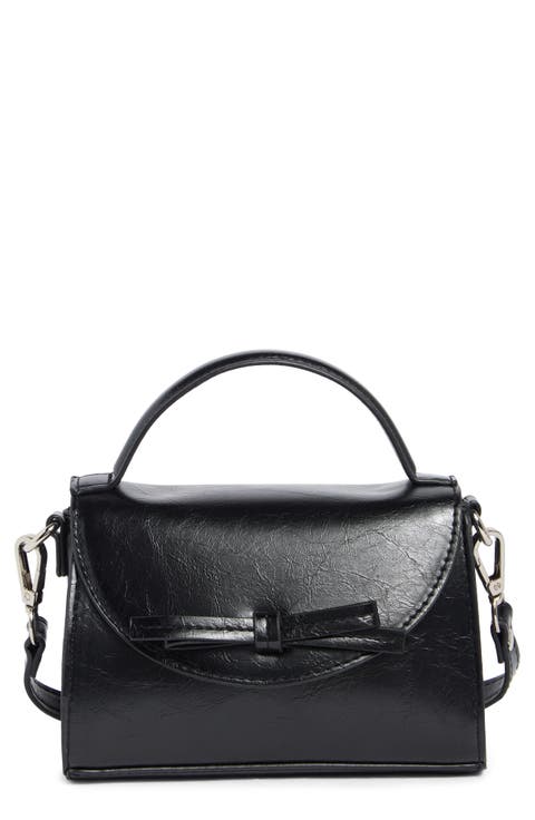Faux Leather Top Handle Crossbody Bag