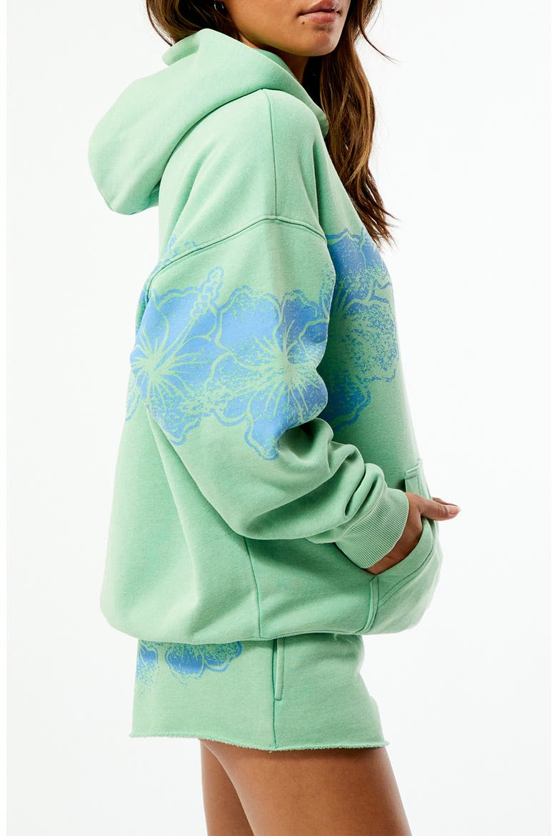 Hibiscus Print Cotton Blend Hoodie, Alternate, color, GREEN