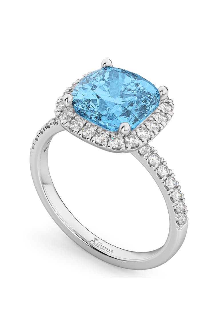 Cushion Cut Halo Blue Topaz & Diamond Engagement Ring 14k White Gold, Alternate, color, 3.11ct/White Gold
