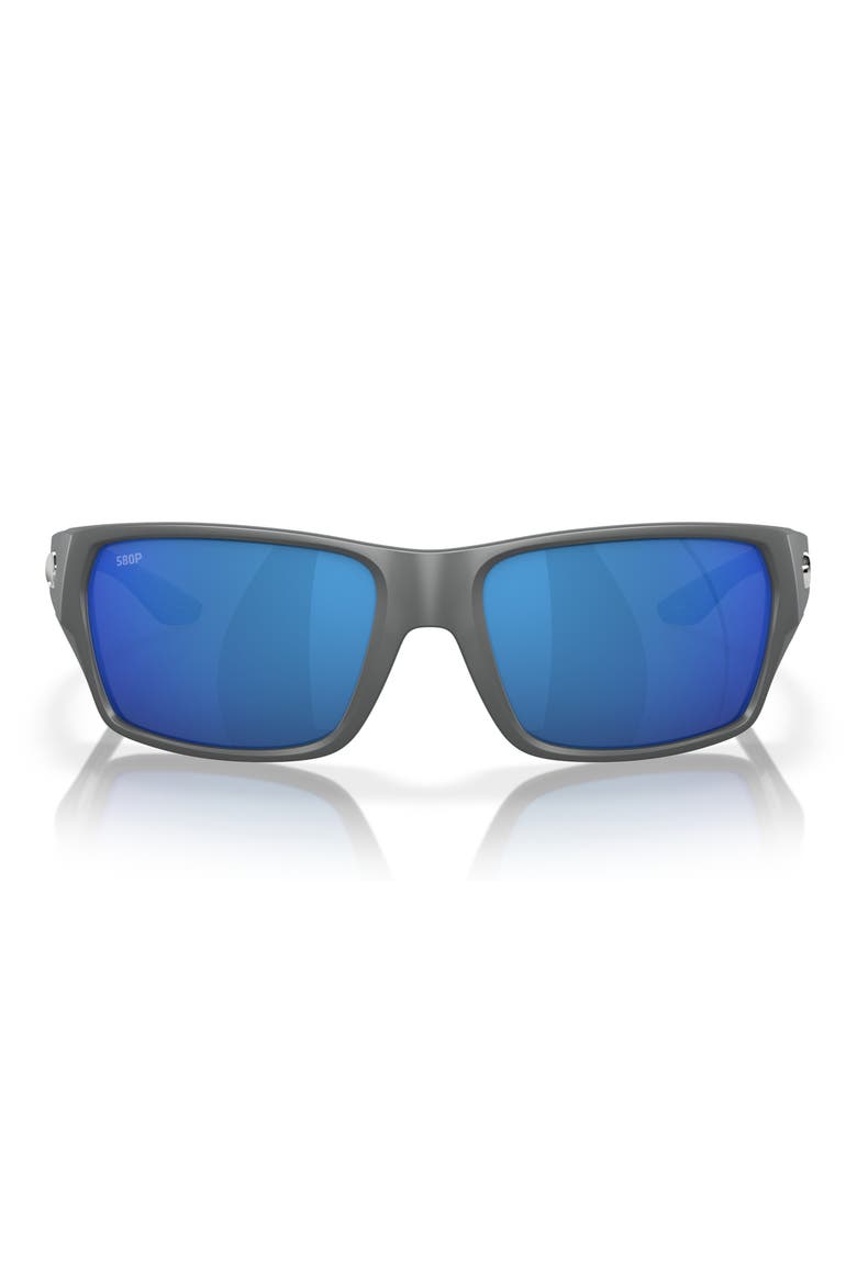 Tailfin 60mm Polarized Rectangular Sunglasses, Main, color, MATTE GRAY/ BLUE MIRROR 580P