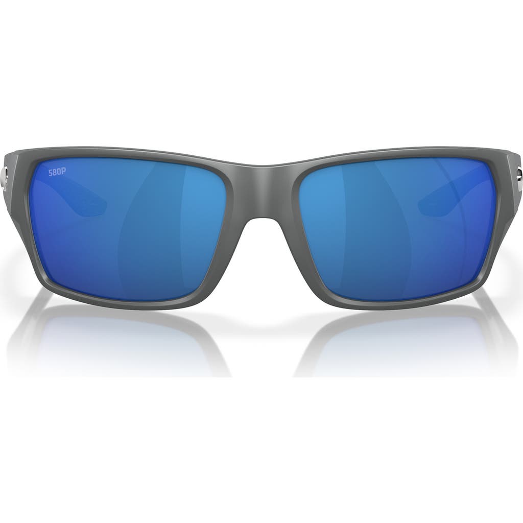 Costa Del Mar Tailfin 57mm Polarized Rectangular Sunglasses In Matte Gray/blue Mirror 580p
