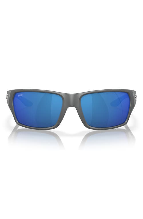 Costa Del Mar Tailfin 57mm Polarized Rectangular Sunglasses In Matte Gray/blue Mirror 580p