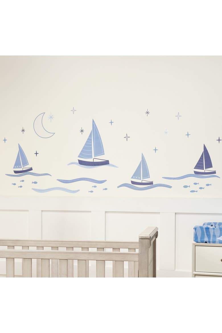 Little Skipper Nautical Sailboat, Moon & Stars Wall Decals/Stickers, Alternate, color, Blue