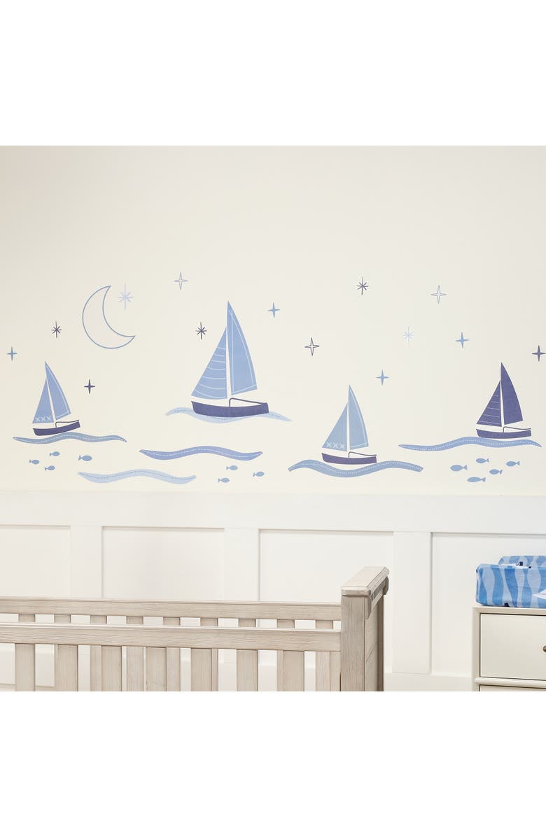 Lambs 
Ivy Little Skipper Nautical Sailboat, Moon 
Stars Wall Decals/Stickers, Alternate, color, Blue