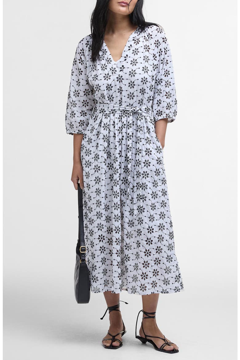 Erin Embroidered Eyelet Cotton Midi Dress, Main, color, WHITE