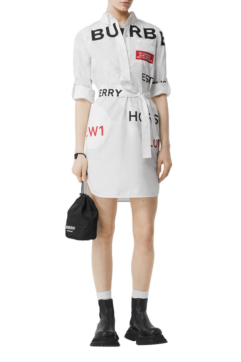 Kiley Horseferry Print Long Sleeve Poplin Shirtdress, Alternate, color, WHITE
