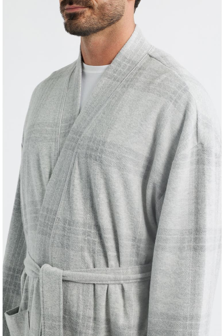Frosted Windows Plaid Cotton Blend Flannel Robe, Alternate, color, GREY