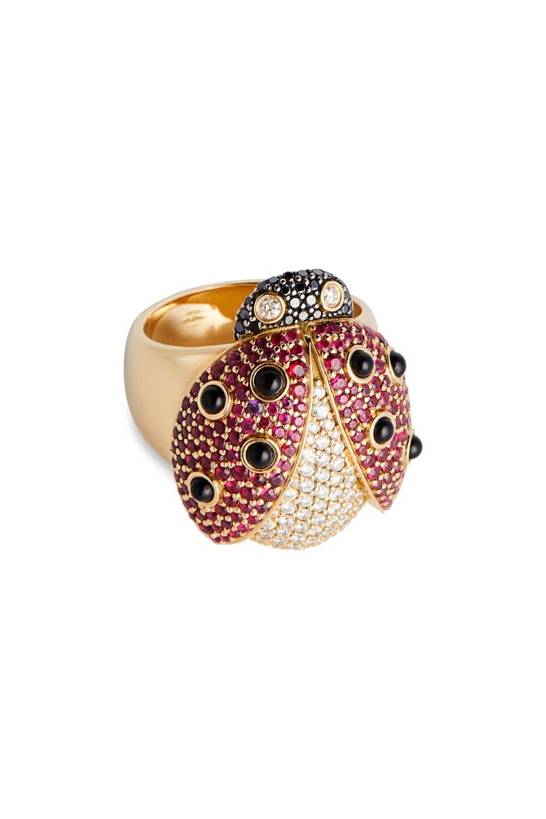 Ruby & Diamond Ladybug Ring, Main, color, RUBY/ DIAMOND/ BLACK ONYX