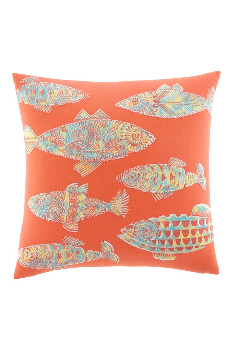 Batic Fish Pillow - 20" Square, Main, color, CORAL/ MULTI