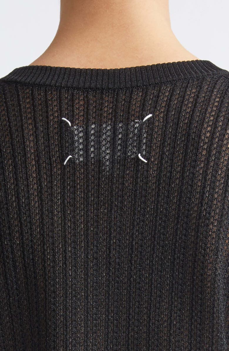 Maison Margiela Short Sleeve Open Stitch Rib Sweater, Alternate, color, Black